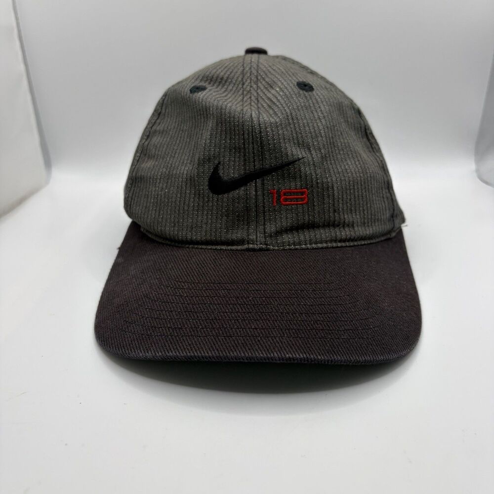 Vintage Nike 18 Hat Mens One Size Gray Embroidered Golf Baseball VTG Swoosh 90s